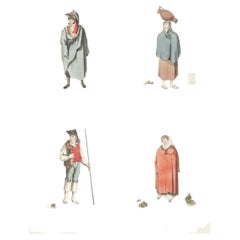 Set of 4 English lithographs illustrating traditional Portuguese costumes