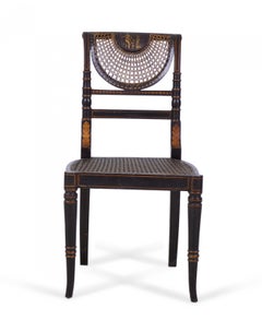 Set of 4 English Regency Black and Gold Painted Cane Seat Side Chairs