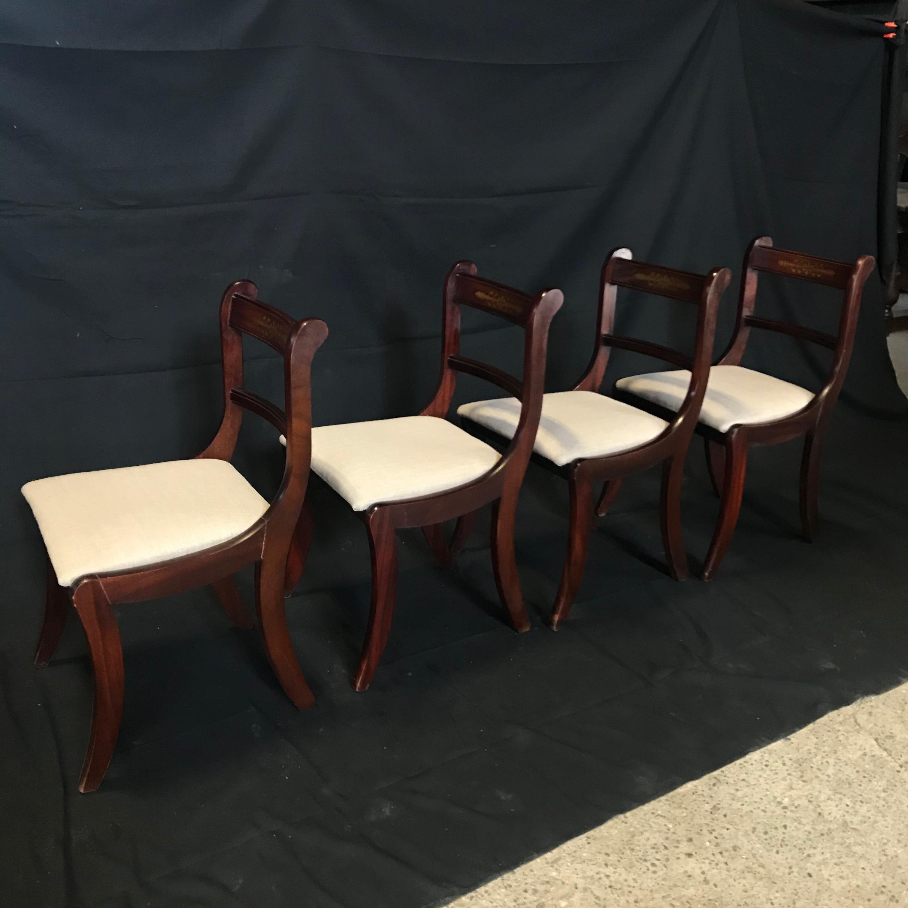 Set of 4 English Regency Mahogany and Brass Inlaid Dining Chairs 2