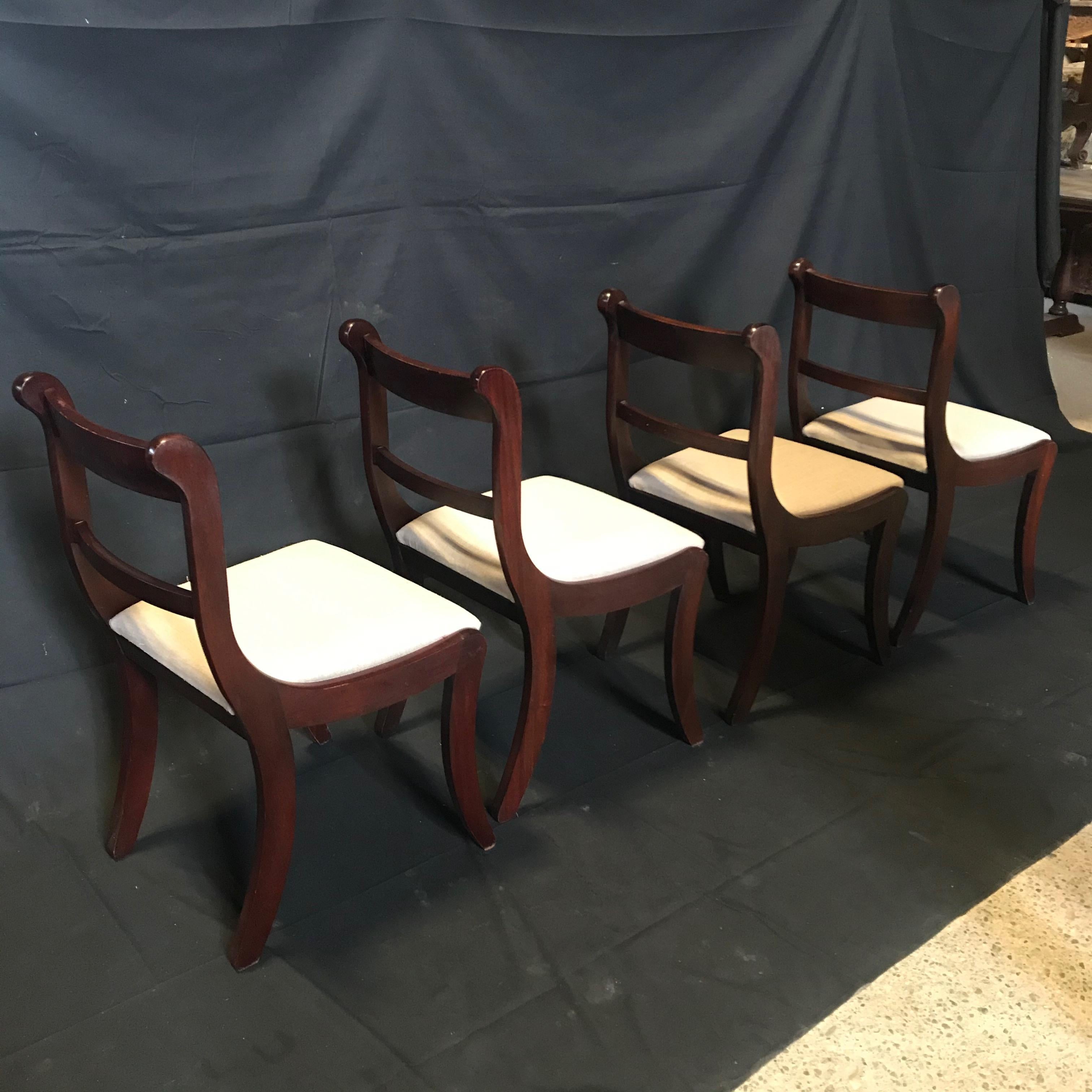19th Century Set of 4 English Regency Mahogany and Brass Inlaid Dining Chairs