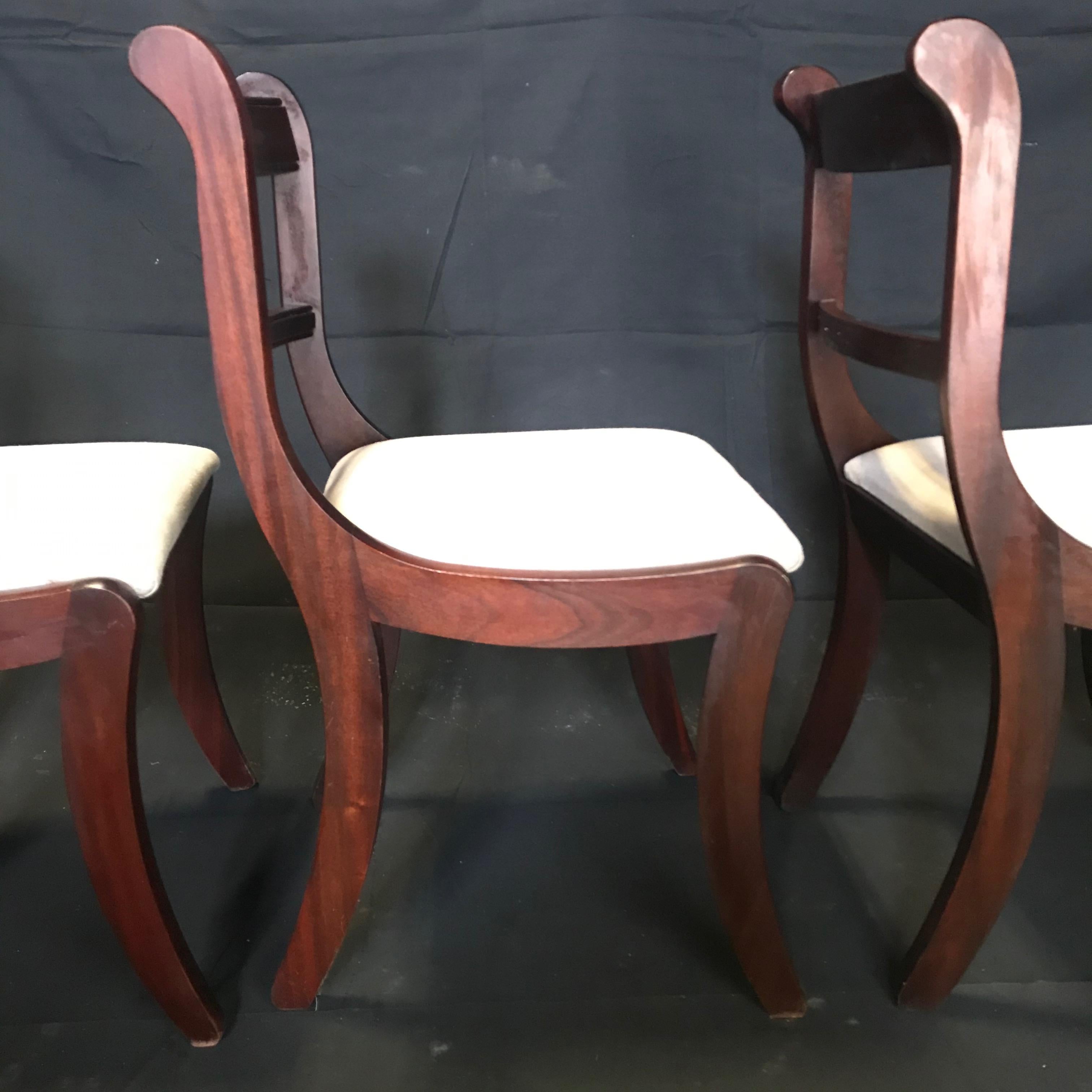 Set of 4 English Regency Mahogany and Brass Inlaid Dining Chairs 1