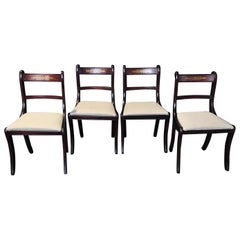 Set of 4 English Regency Mahogany and Brass Inlaid Dining Chairs