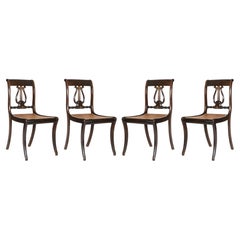 Antique Set Of 4 English Sheraton Style Dining Chairs, 19th Century