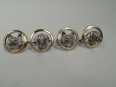 Set of 4 English Sterling Silver Fox & Hound Place Card Holders