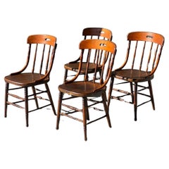 Vintage Set of 4 English-style turned wood chairs 1950 