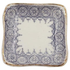 Set of 4 English Victorian Small Blue and White Square Porcelain Butter Pat