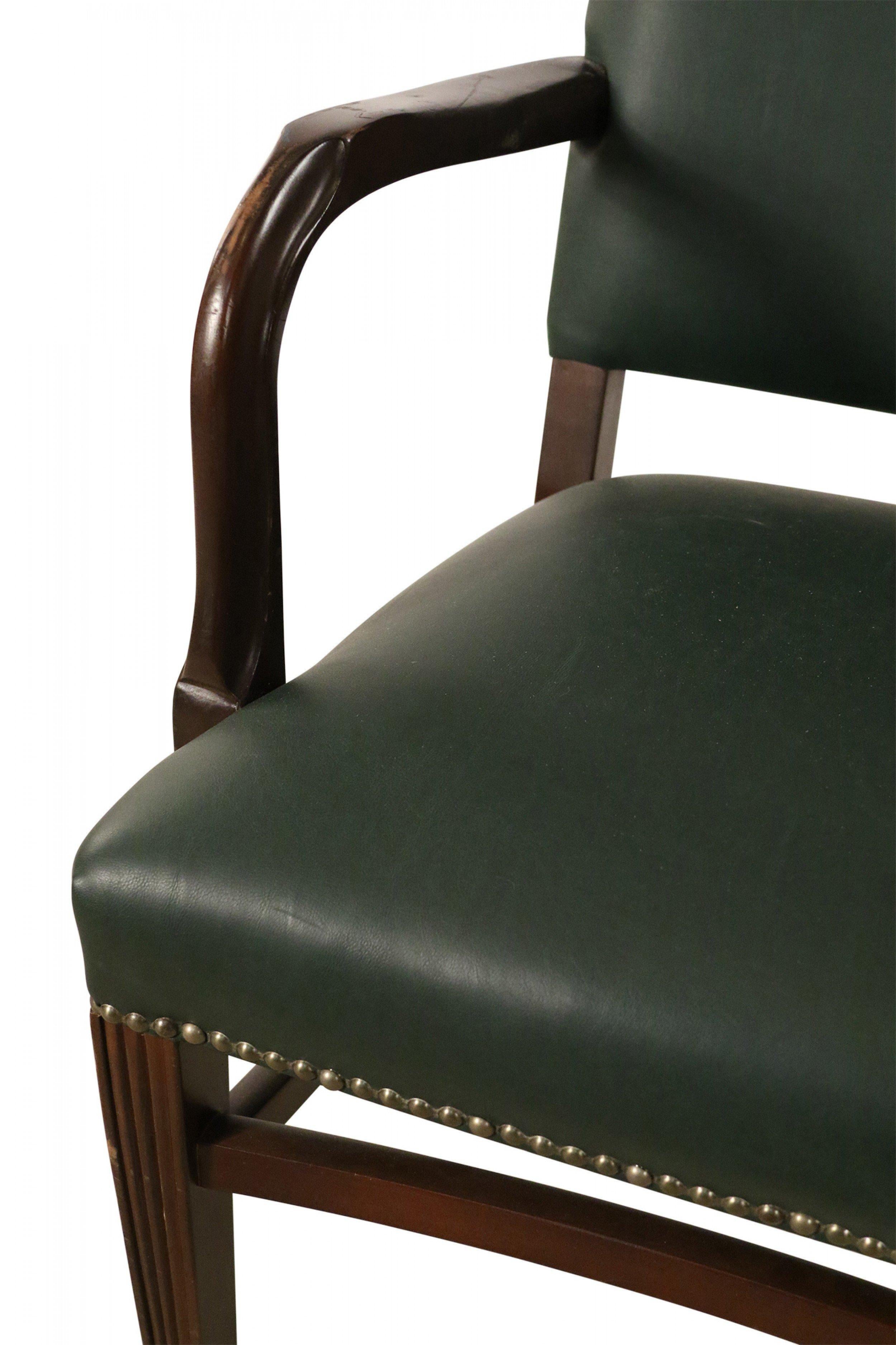 Set of 4 English Victorian Style Green Leather and Mahogany Armchairs In Good Condition In New York, NY