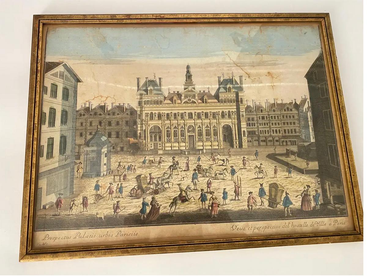 18th Century and Earlier Set of 4 Engravings, Old Paris and Versailles, France, 18th Century For Sale
