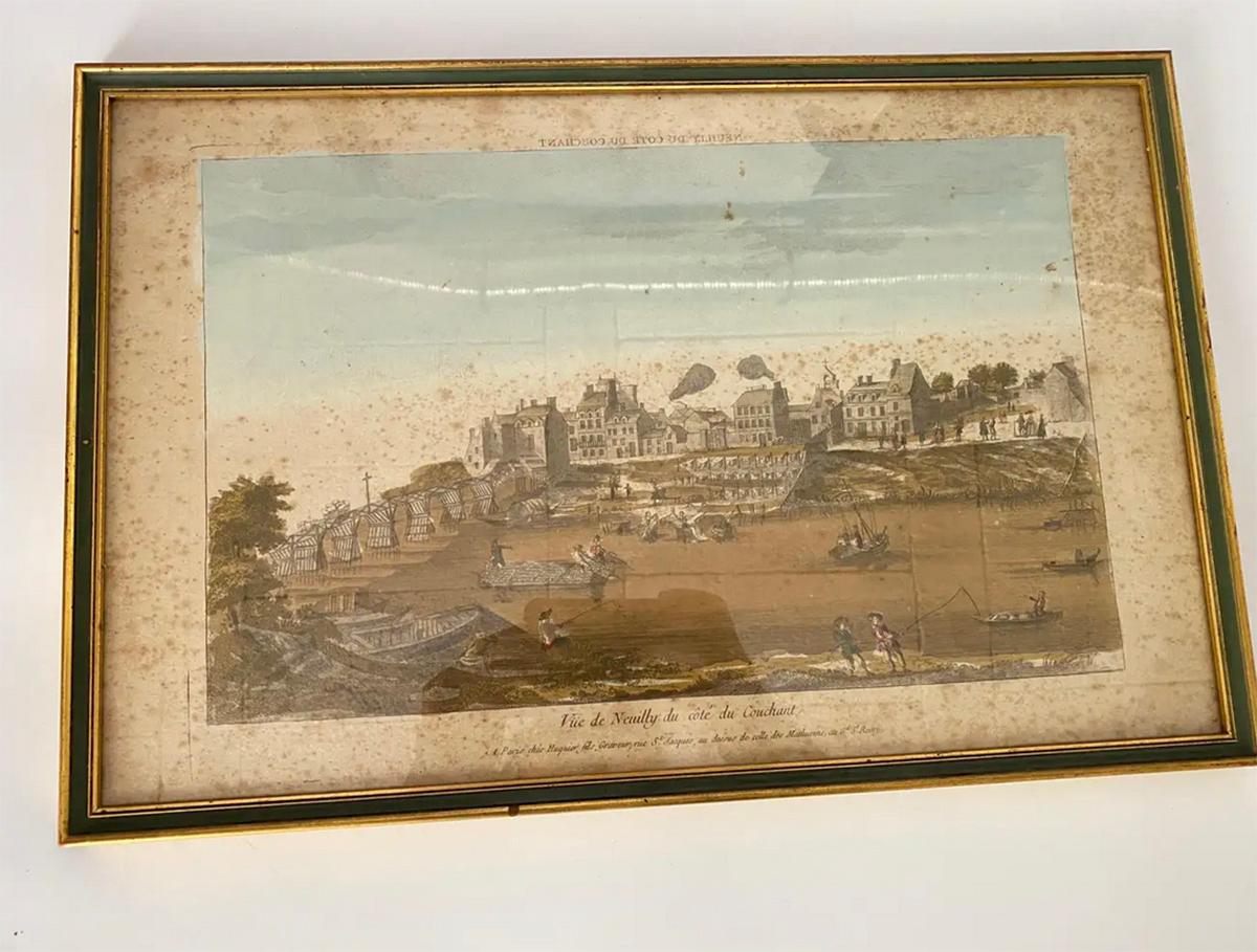 Wood Set of 4 Engravings, Old Paris and Versailles, France, 18th Century For Sale