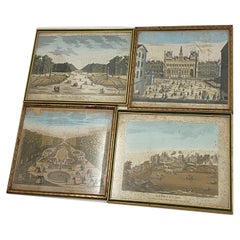 Set of 4 Engravings, Old Paris and Versailles, France, 18th Century