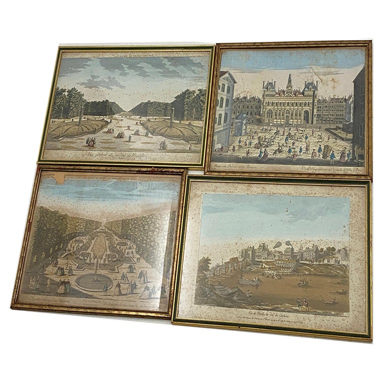 Set of 4 Engravings, Old Paris and Versailles, France, 18th Century at ...
