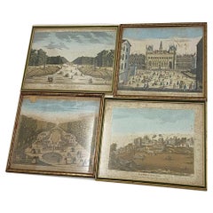Set of 4 Engravings, Old Paris and Versailles, France, 18th Century