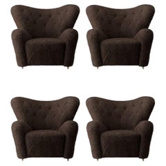 Set of 4 Espresso Sheepskin the Tired Man Lounge Chair by Lassen