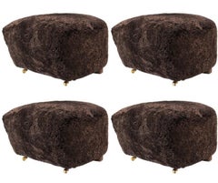Set of 4 Espresso Smoked Oak Sheepskin the Tired Man Footstools by Lassen