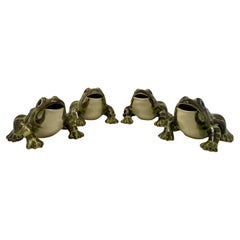 Set of 4 Estate American "McCoy Pottery Co., Ohio" Hand-Painted Frogs Circa 1950