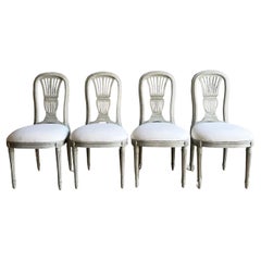 Set di 4 sedie da pranzo europee dipinte con tappezzeria in lino