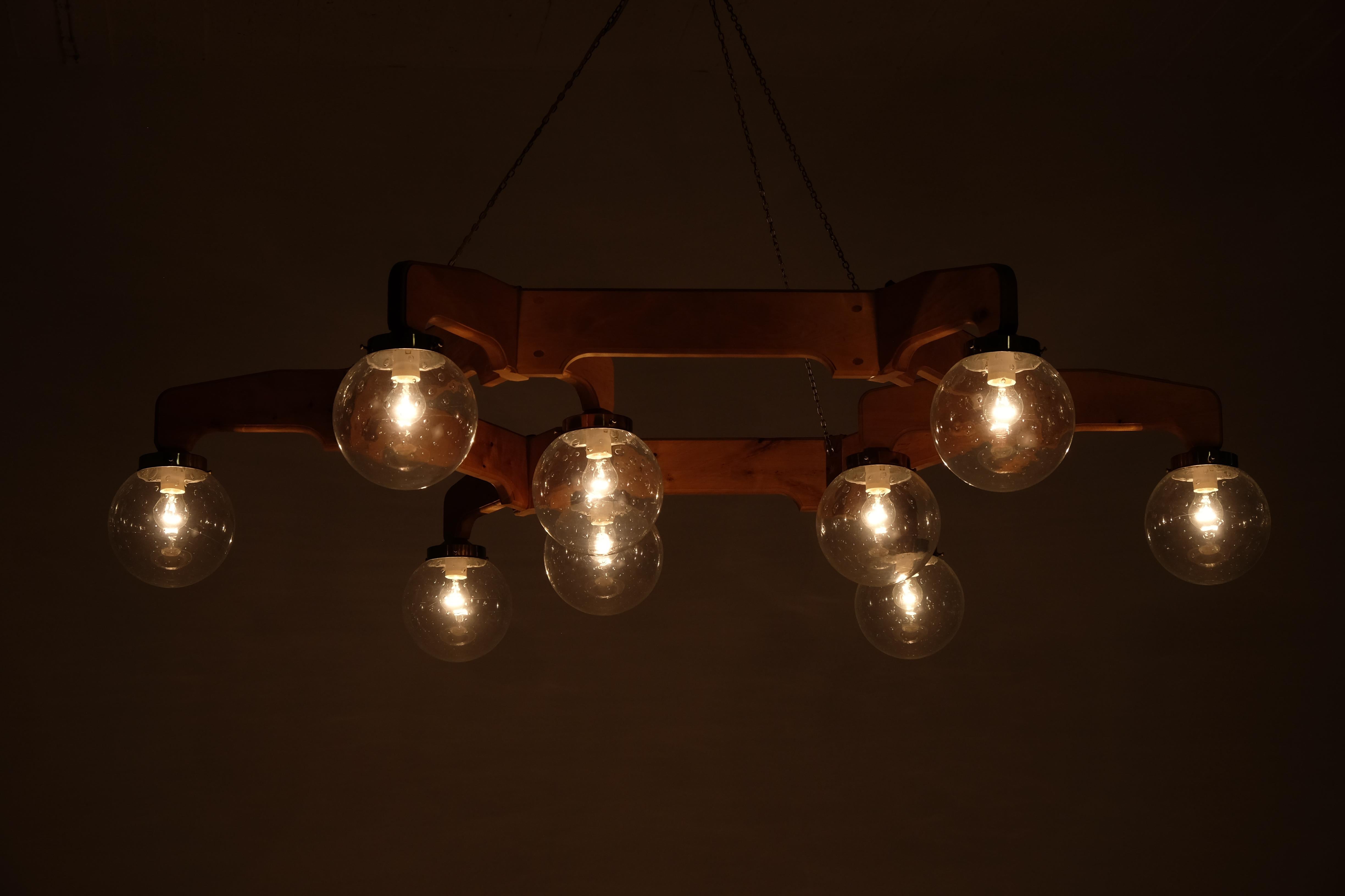 Scandinavian Modern Set of 4 Exceptional Swedish Ceiling Lights in pine, 1970s For Sale