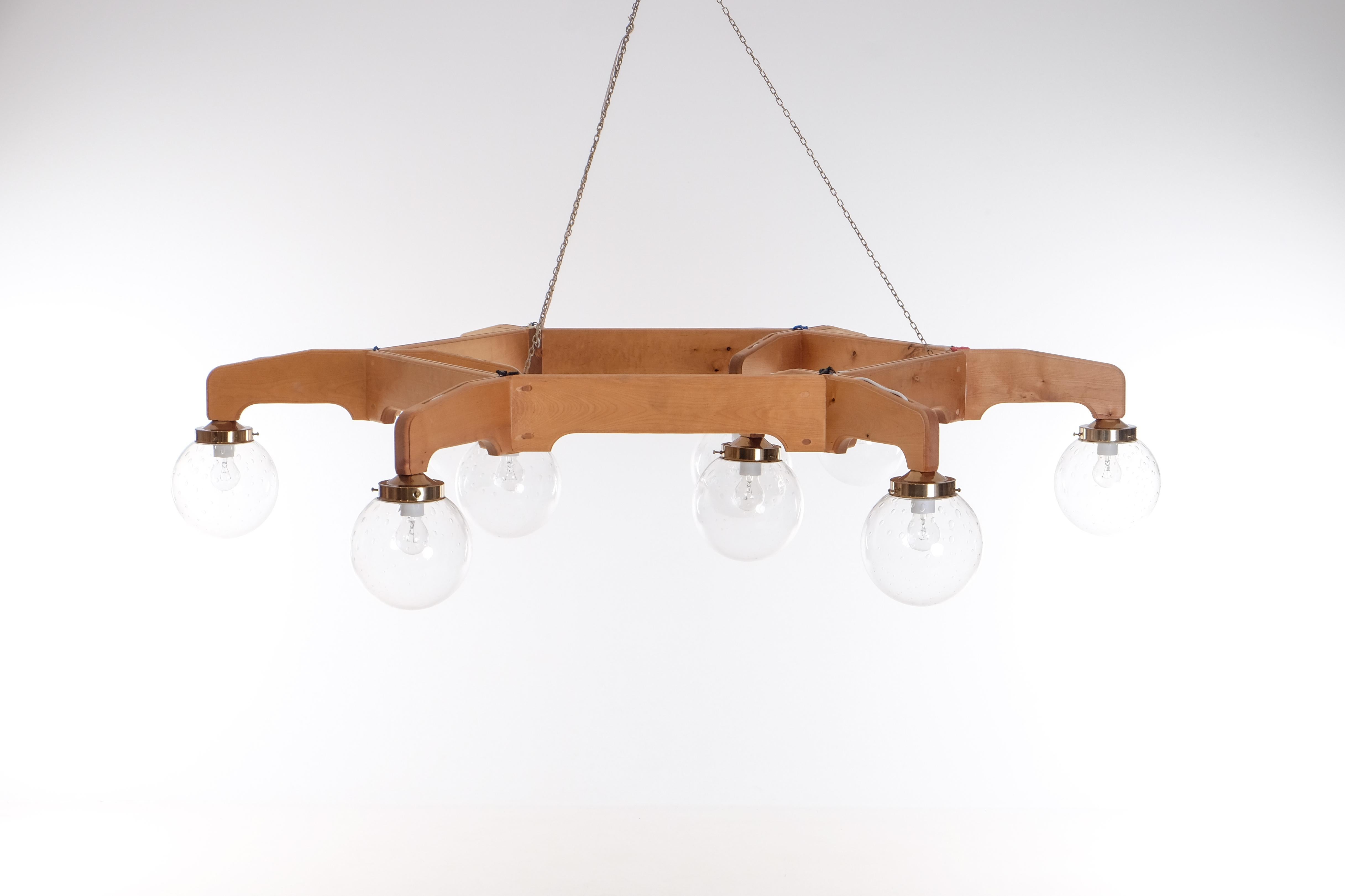 Glass Set of 4 Exceptional Swedish Ceiling Lights in pine, 1970s For Sale