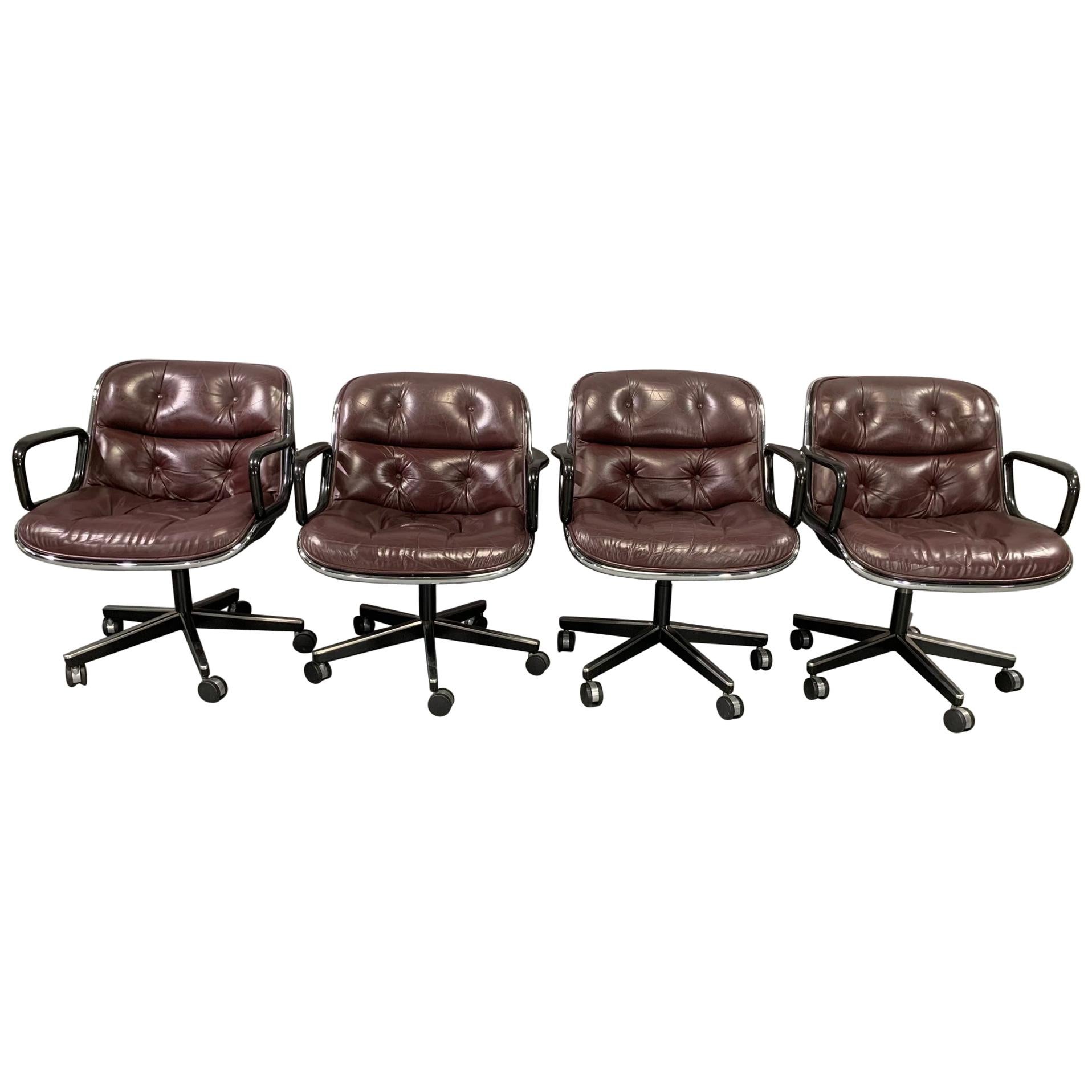 Set of 4 Executive Chairs by Charles Pollock for Knoll International in Leather