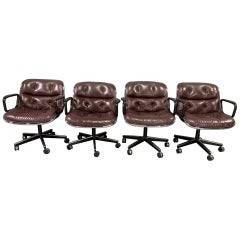 Set of 4 Executive Chairs by Charles Pollock for Knoll International in Leather