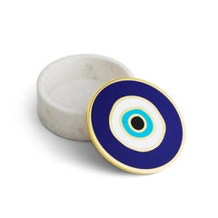 Set of 4 Eye Boxes in Marble and Natural Brass With Stone Inlay
