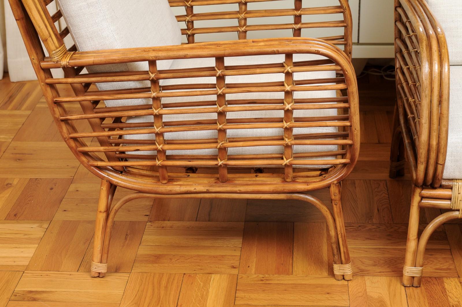 Set of 4 Fabulous Restored Birdcage Style Rattan and Cane Loungers, circa 1955 For Sale 2