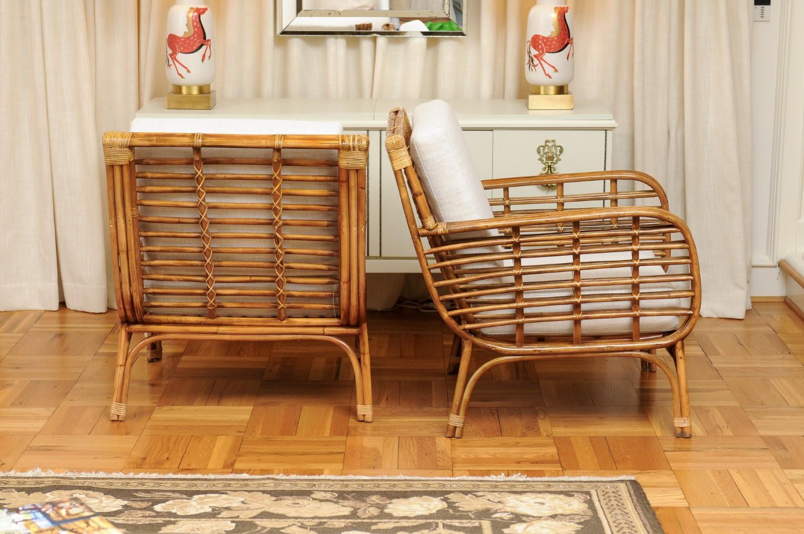 Set of 4 Fabulous Restored Birdcage Style Rattan and Cane Loungers, circa 1955 For Sale 4