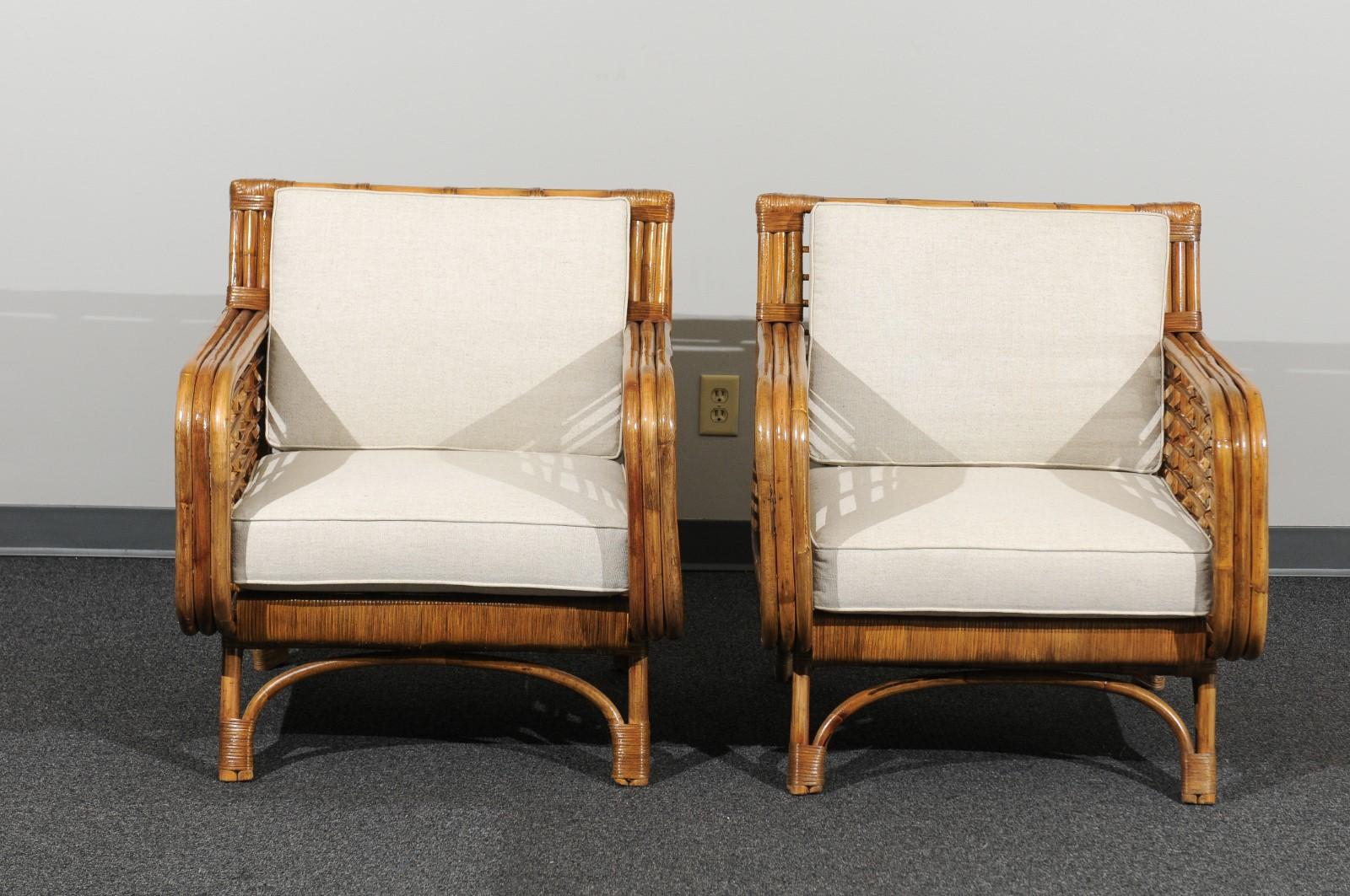 Set of 4 Fabulous Restored Birdcage Style Rattan and Cane Loungers, circa 1955 For Sale 6