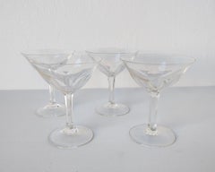Set of 4 Faceted Gevaert Stemmed Cordial Glasses in the style of Val St Lambert