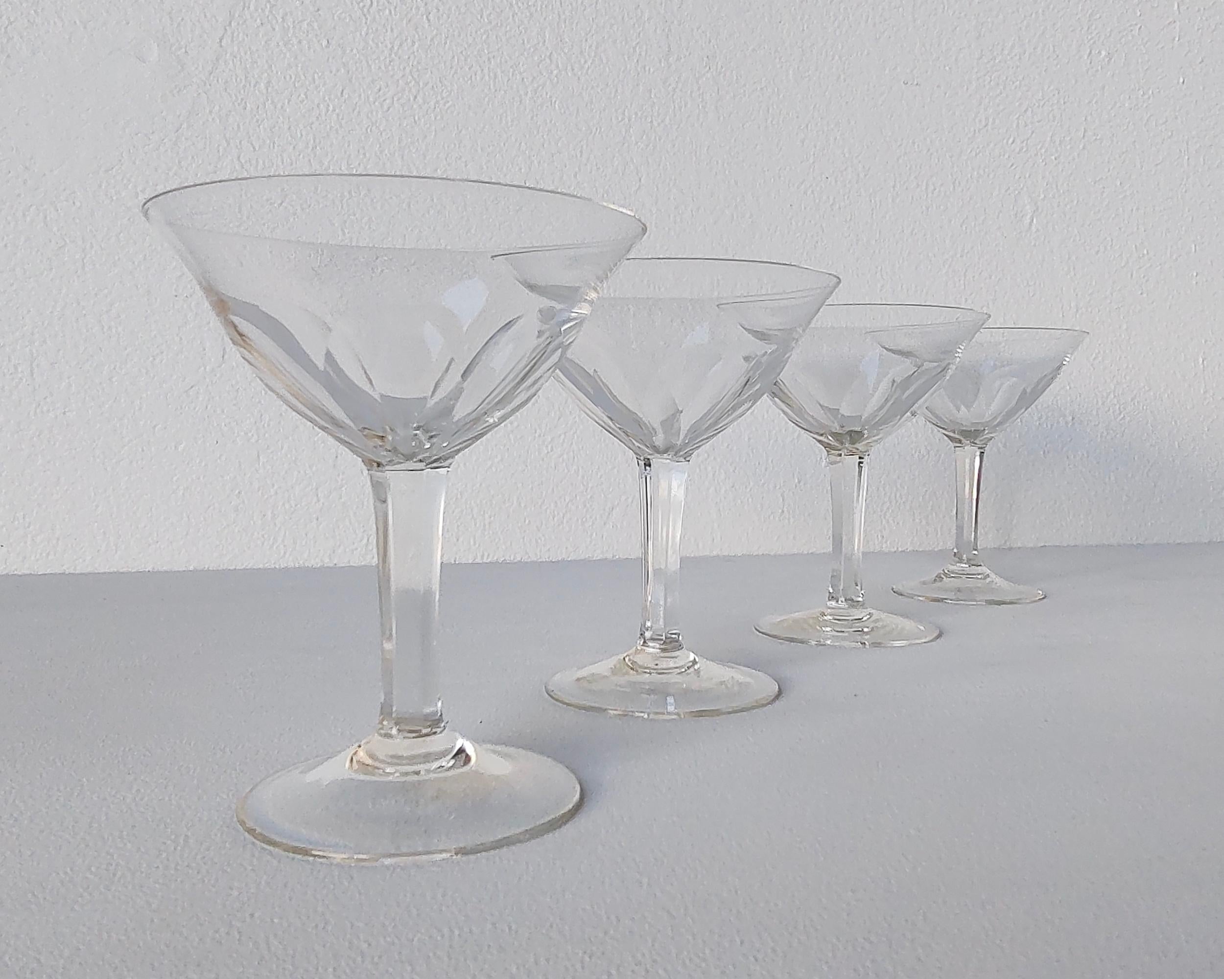 Set of 4 Faceted Gevaert Stemmed Cordial Glasses in the style of Val St Lambert For Sale 1