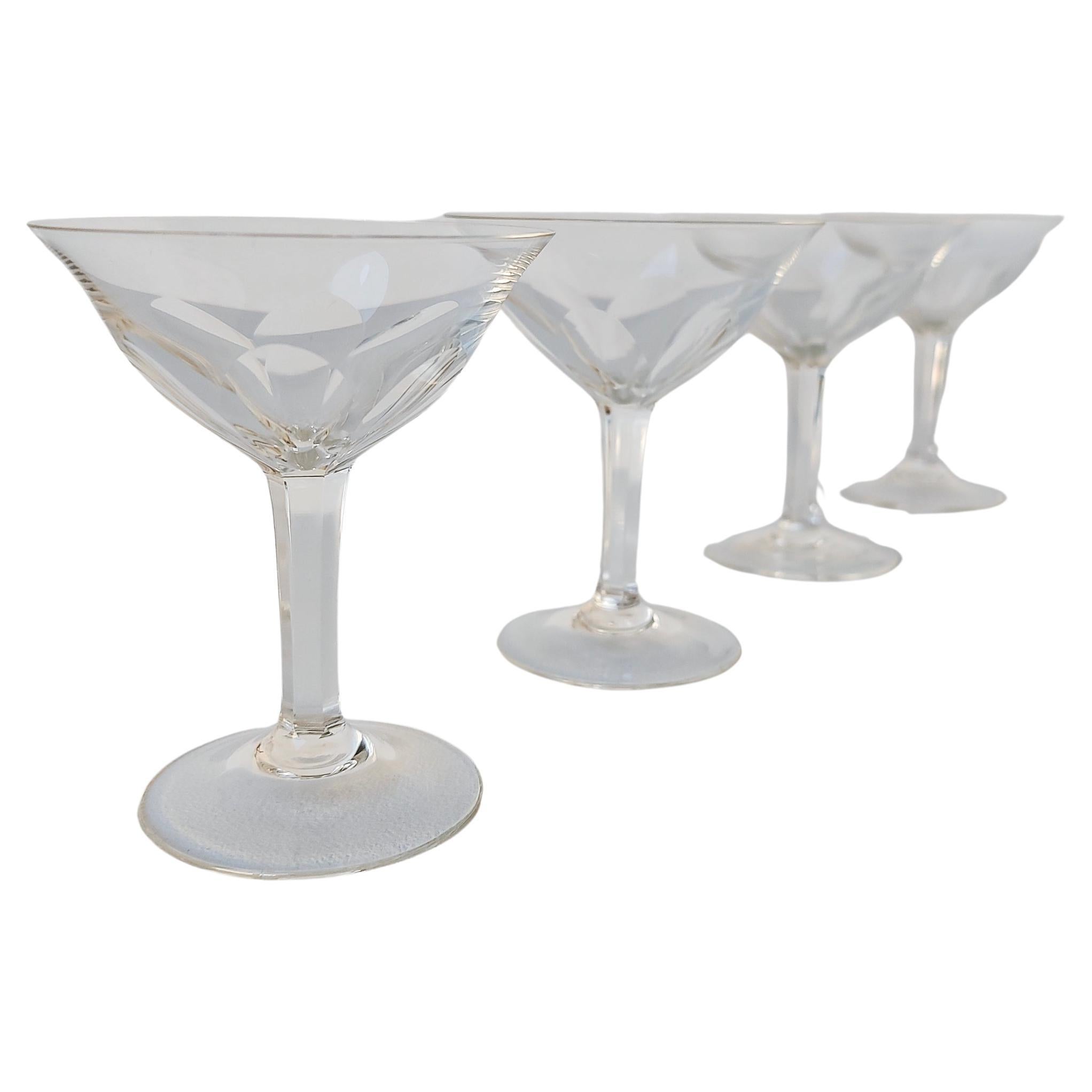 Set of 4 Faceted Gevaert Stemmed Cordial Glasses in the style of Val St Lambert For Sale