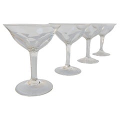 Retro Set of 4 Faceted Gevaert Stemmed Cordial Glasses in the style of Val St Lambert