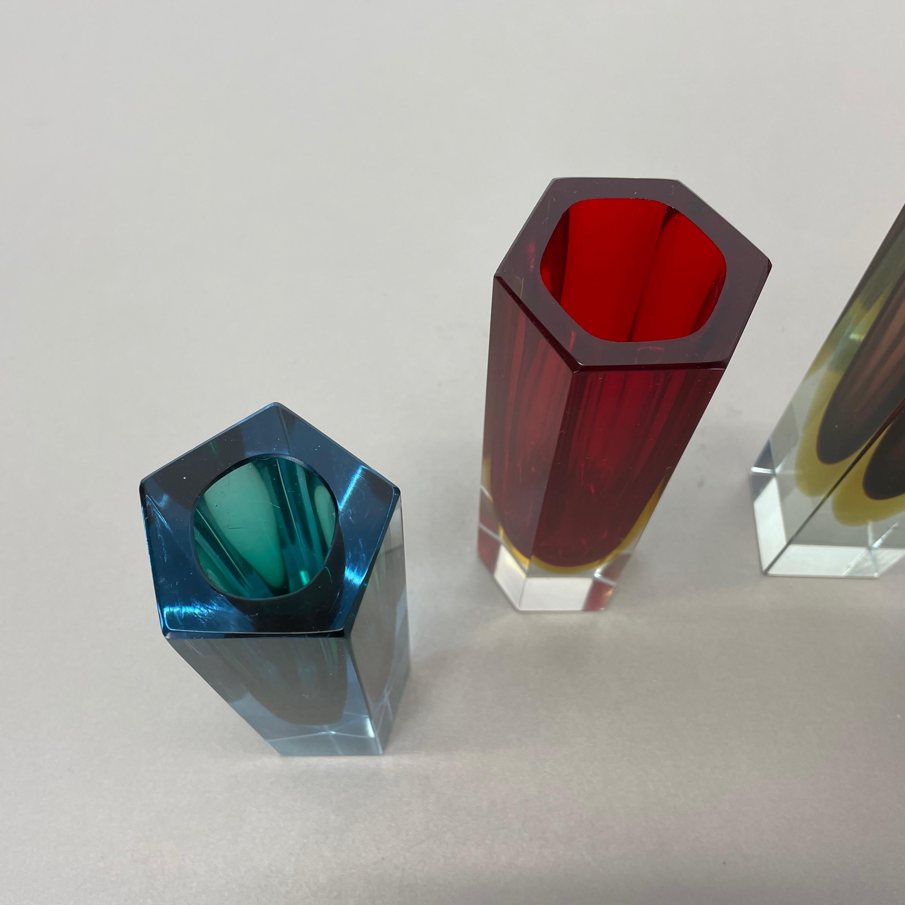 Set of 4 Faceted Murano Glass Sommerso Vases attri. Flavio Poli, Italy, 1970s 4