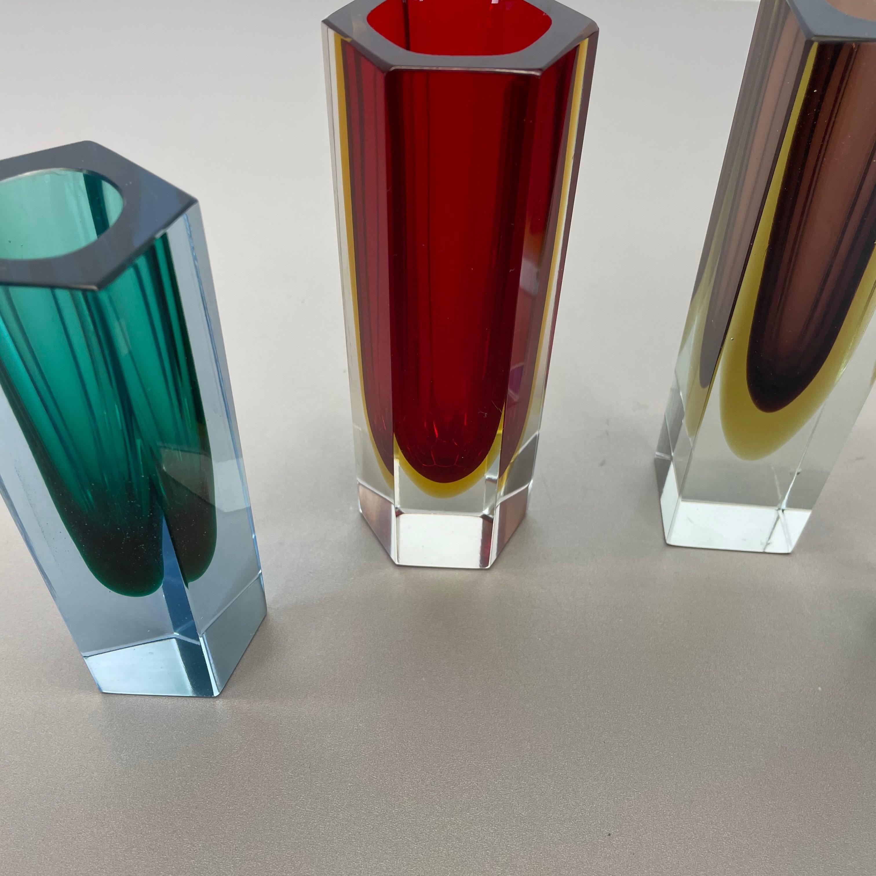 Set of 4 Faceted Murano Glass Sommerso Vases attri. Flavio Poli, Italy, 1970s 6