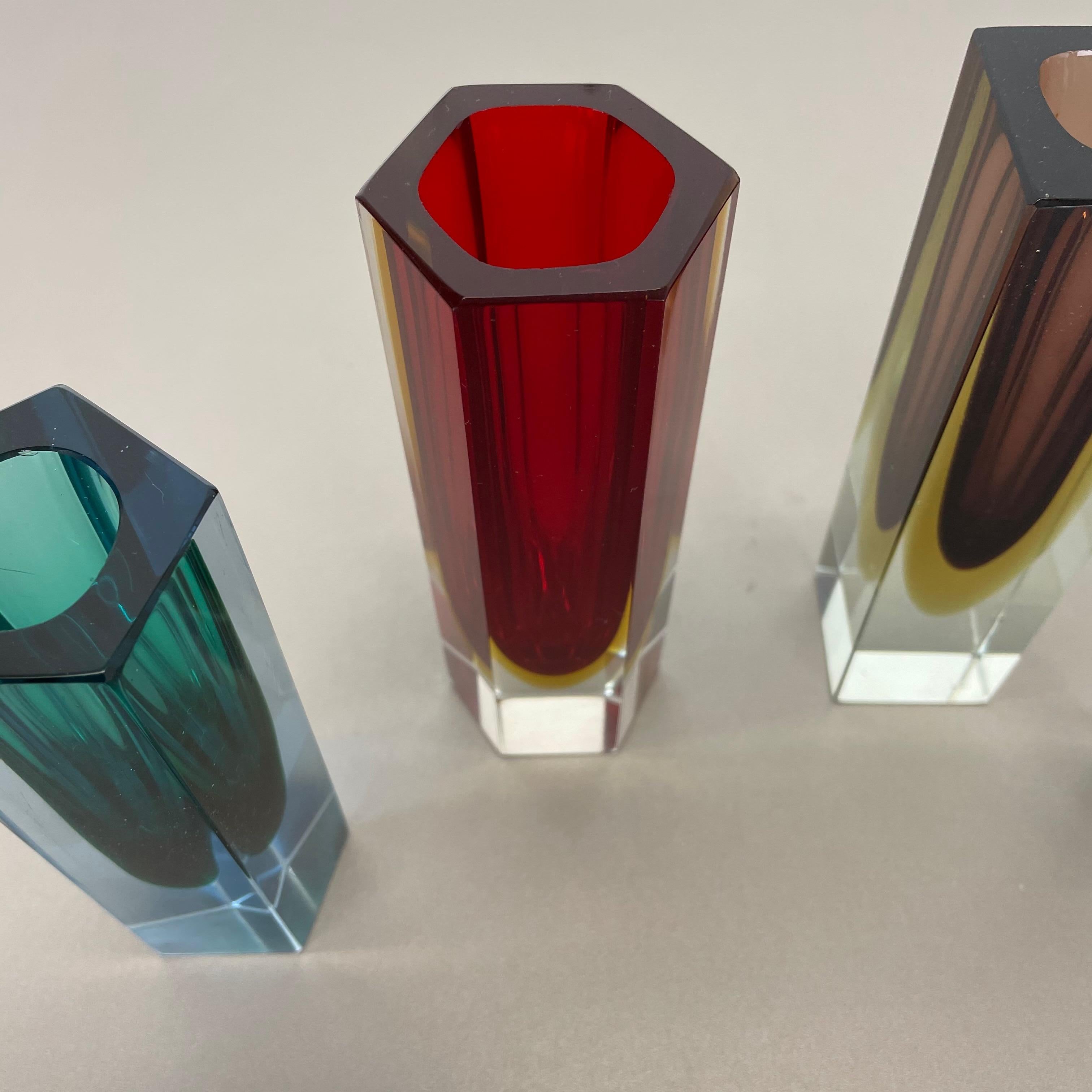 Set of 4 Faceted Murano Glass Sommerso Vases attri. Flavio Poli, Italy, 1970s 7