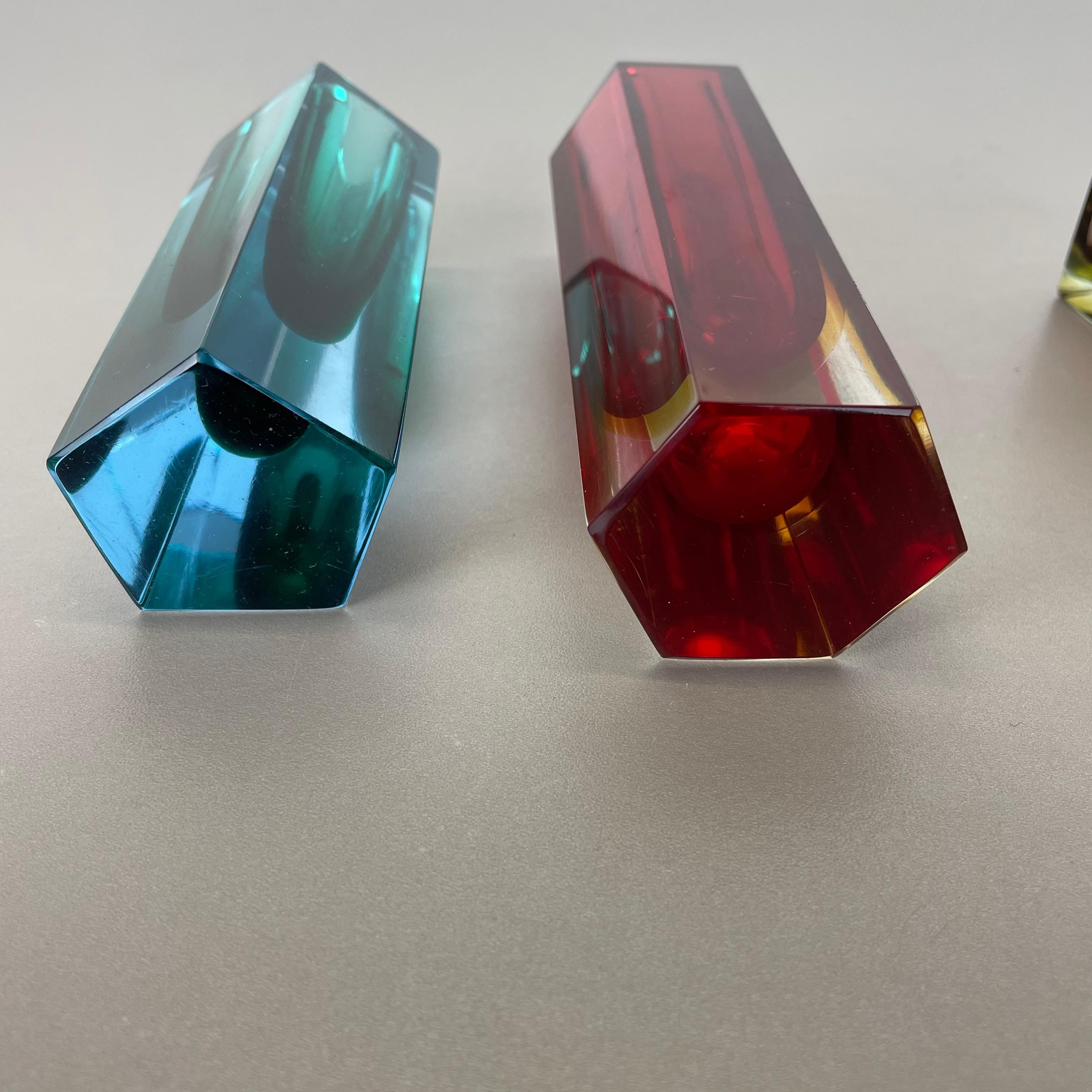 Set of 4 Faceted Murano Glass Sommerso Vases attri. Flavio Poli, Italy, 1970s 13