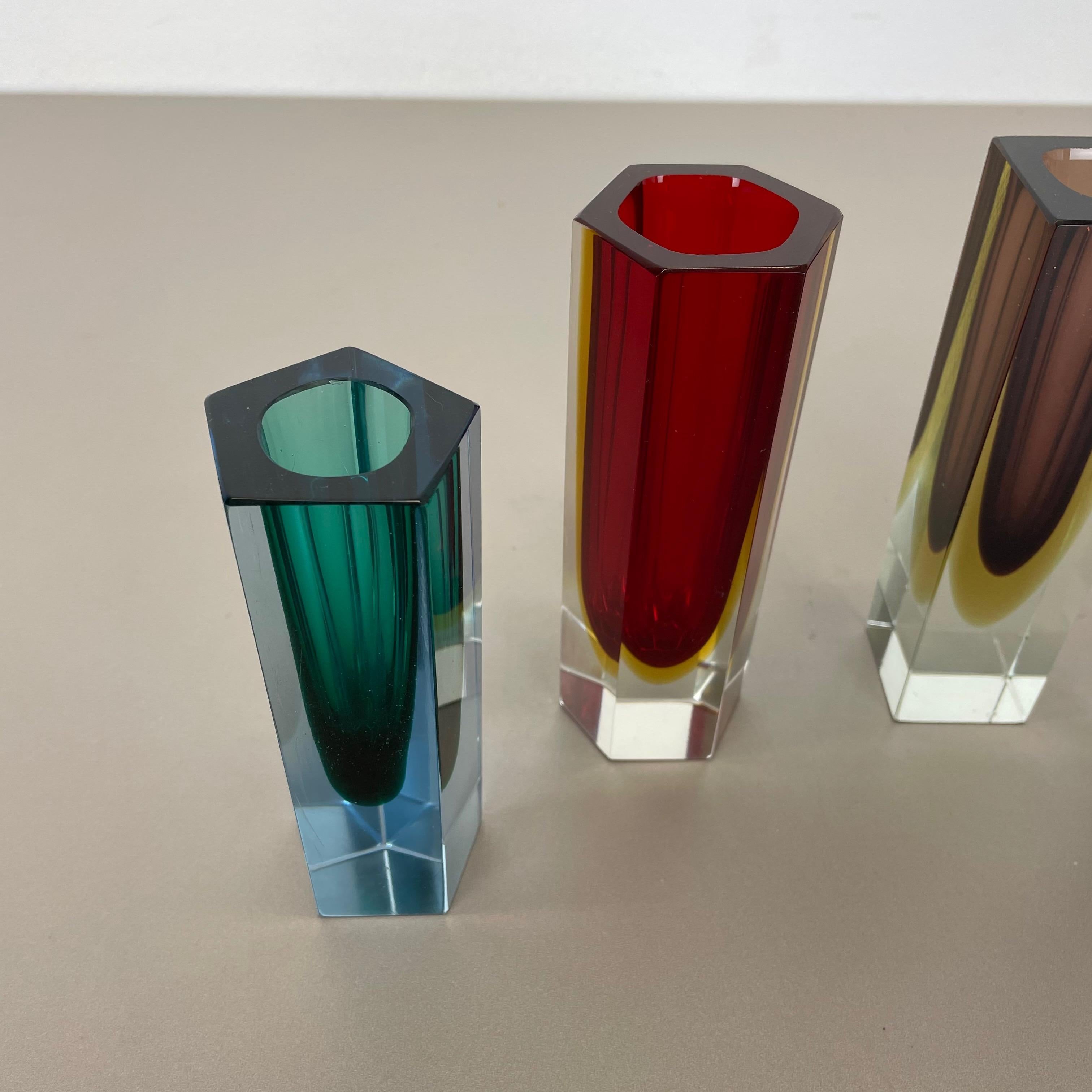 Mid-Century Modern Set of 4 Faceted Murano Glass Sommerso Vases attri. Flavio Poli, Italy, 1970s