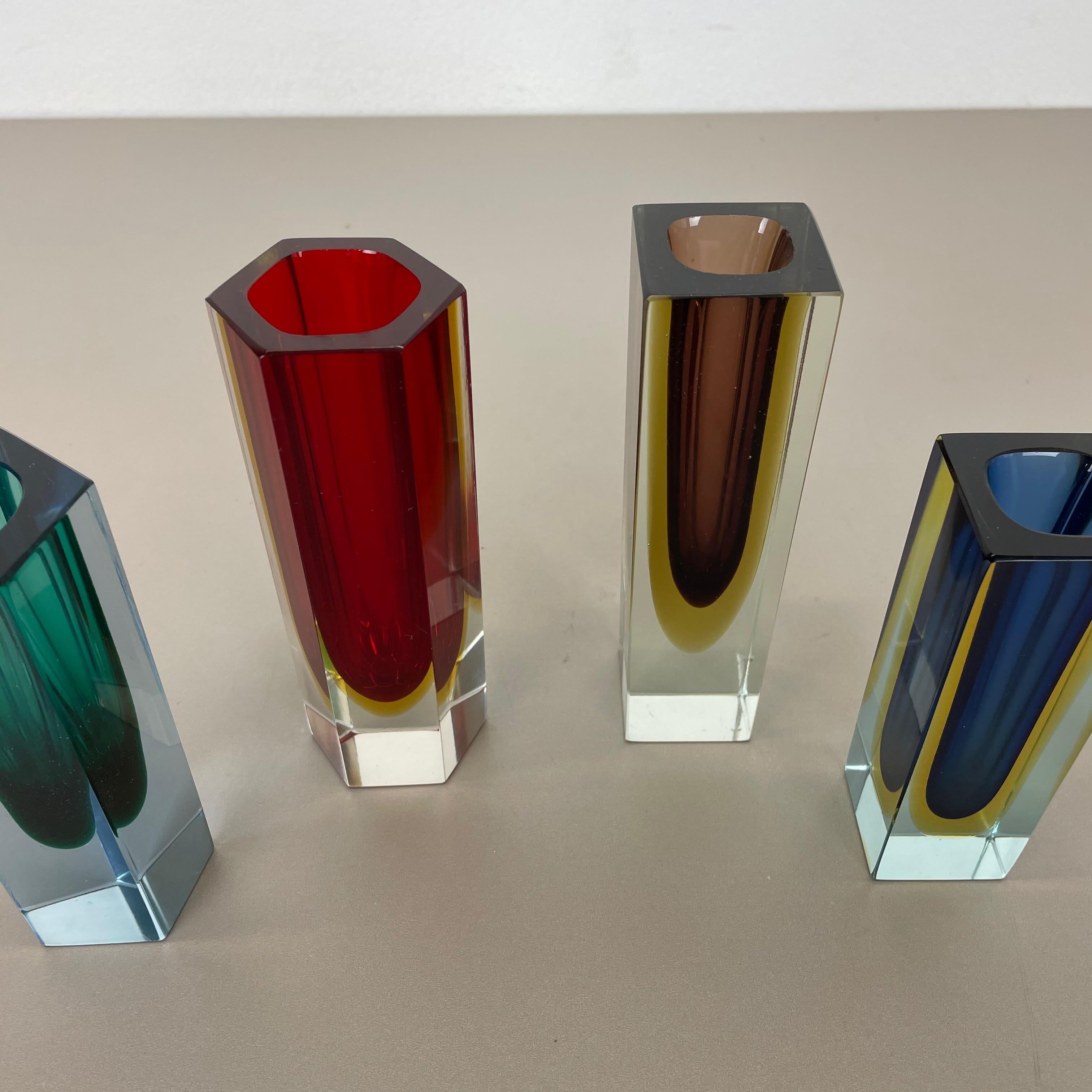 Italian Set of 4 Faceted Murano Glass Sommerso Vases attri. Flavio Poli, Italy, 1970s