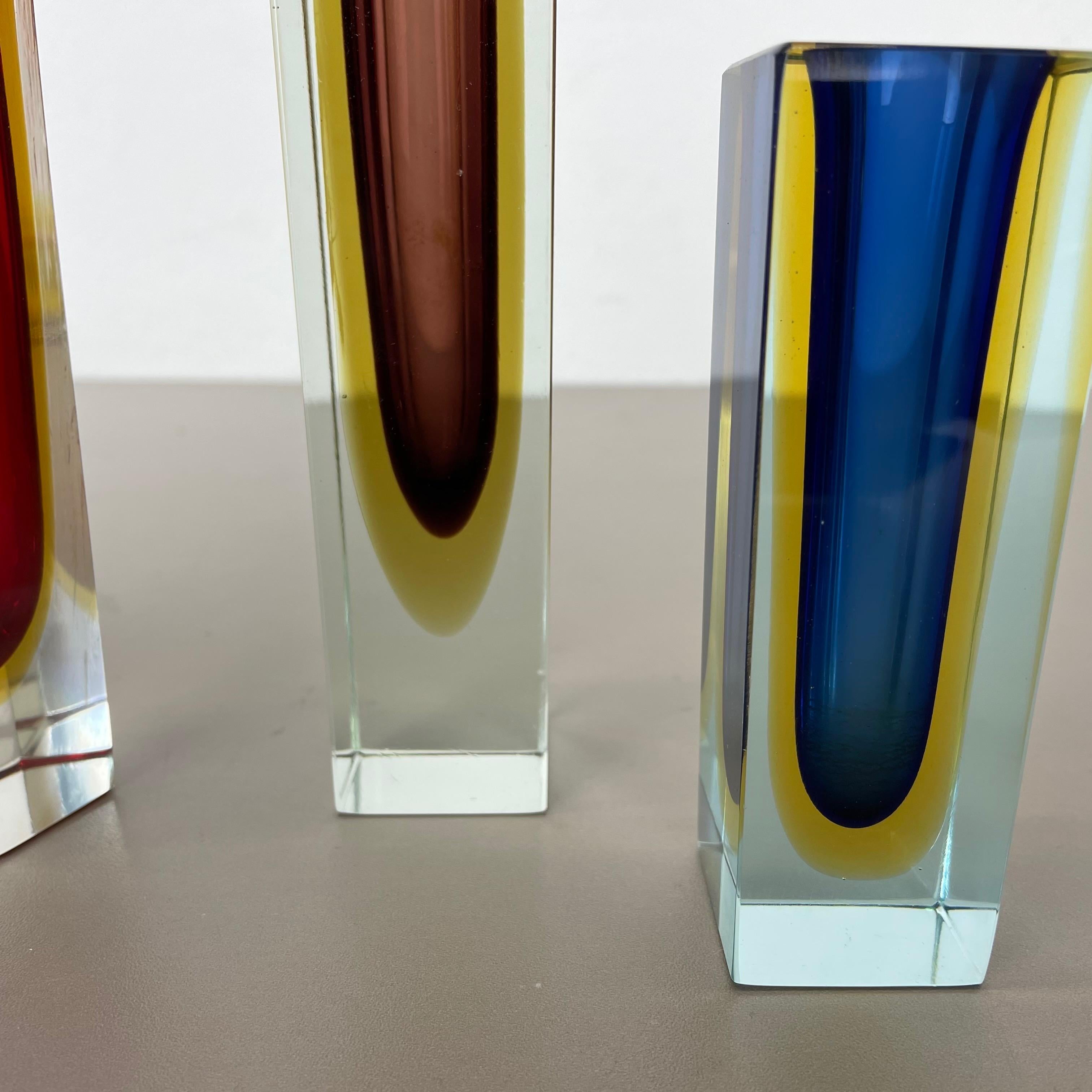 Set of 4 Faceted Murano Glass Sommerso Vases attri. Flavio Poli, Italy, 1970s 2