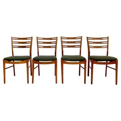 Set of 4 Farstrup Highback Teak and Beech Green Wool Dining Chairs Danish