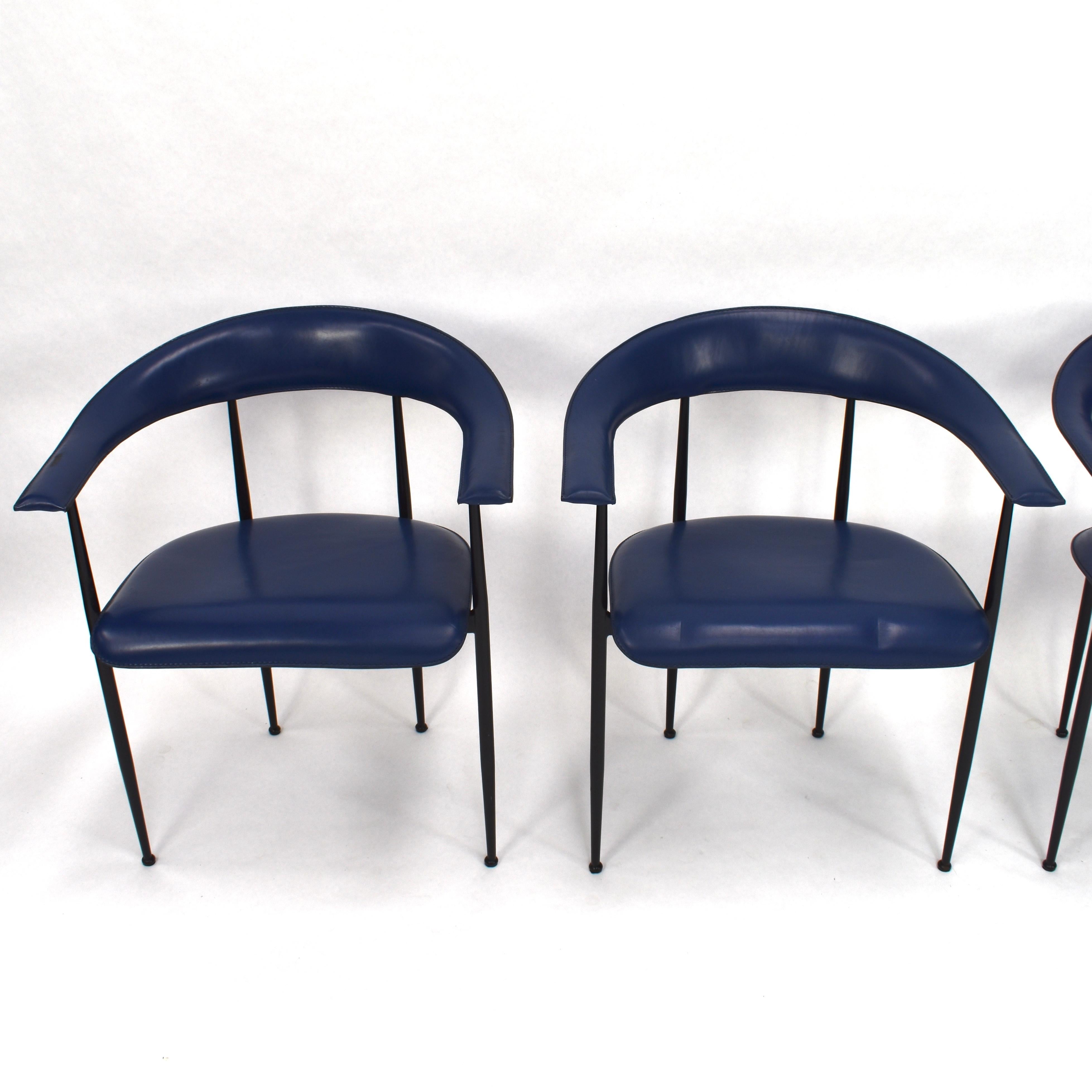 Mid-Century Modern Set of 4 Fasem P40 Leather Dining Chairs by Vegni and Gualtierotti, Italy