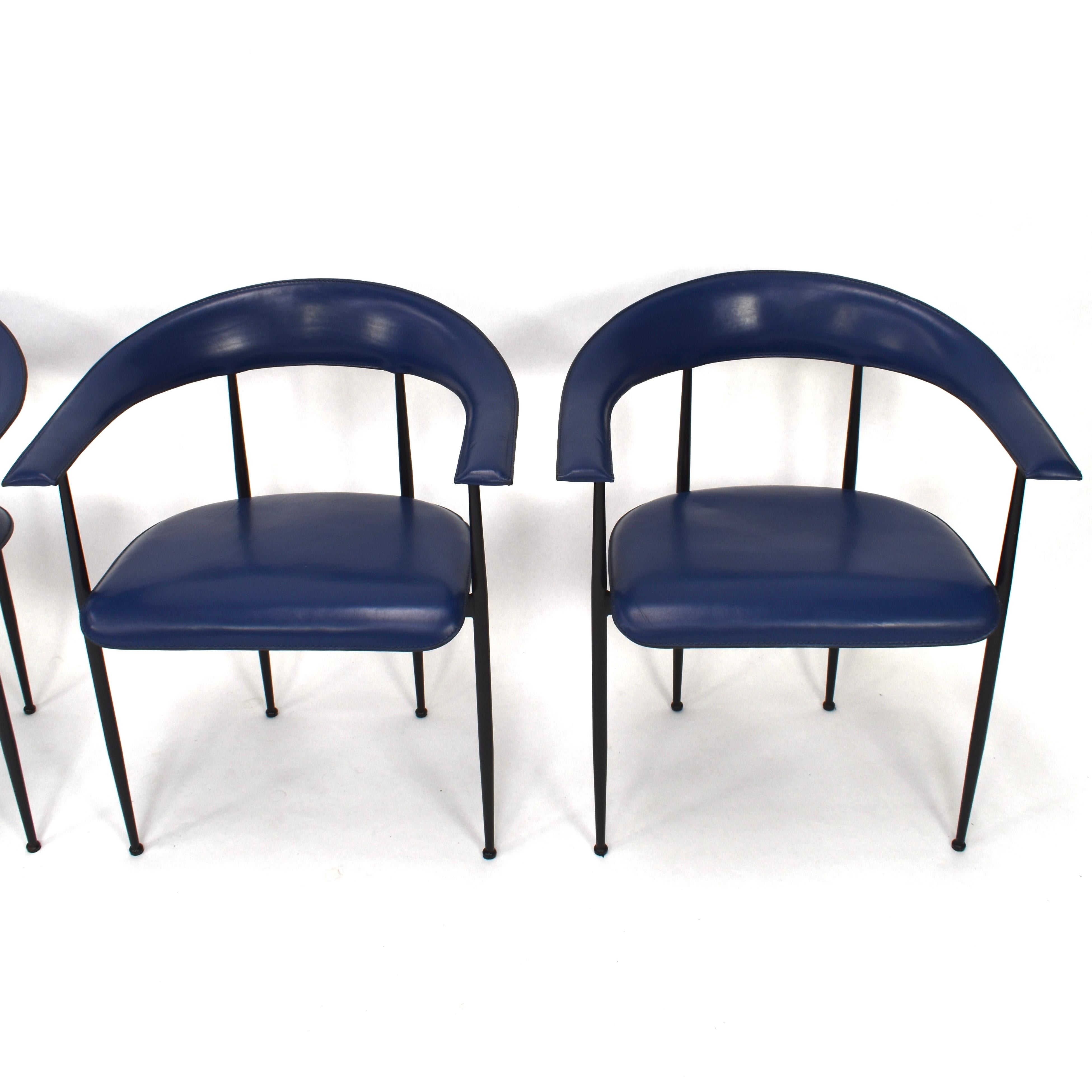 Italian Set of 4 Fasem P40 Leather Dining Chairs by Vegni and Gualtierotti, Italy