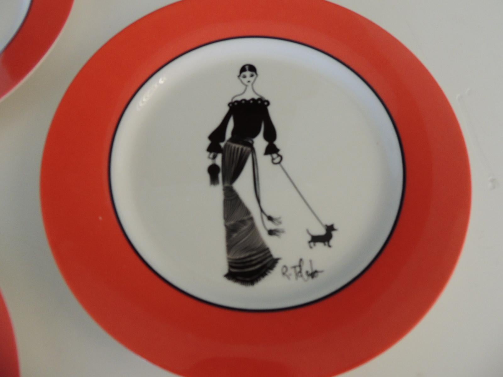 Bohemian Set of '4' Fashion Illustration Dessert Plates by Ruben Toledo