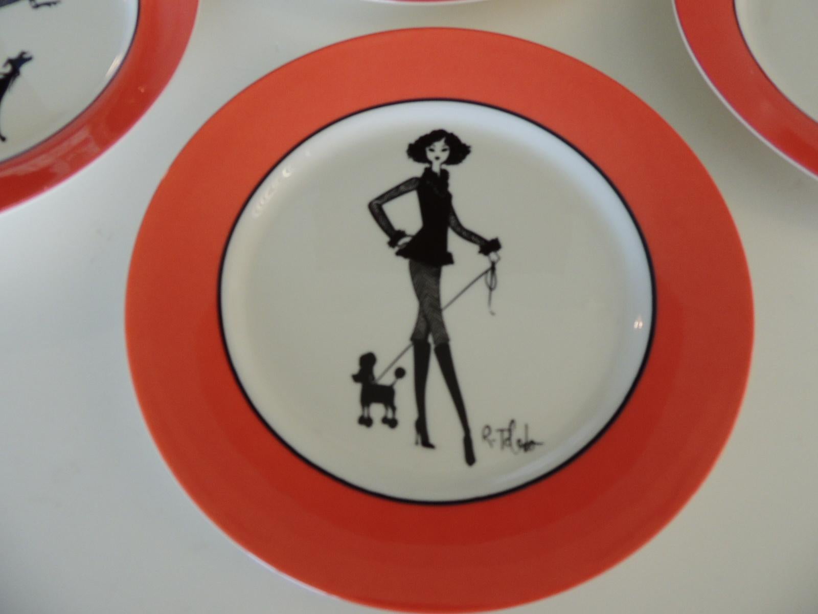 Chinese Set of '4' Fashion Illustration Dessert Plates by Ruben Toledo