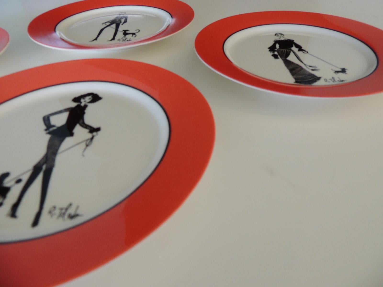Set of '4' Fashion Illustration Dessert Plates by Ruben Toledo In Good Condition In Oakland Park, FL
