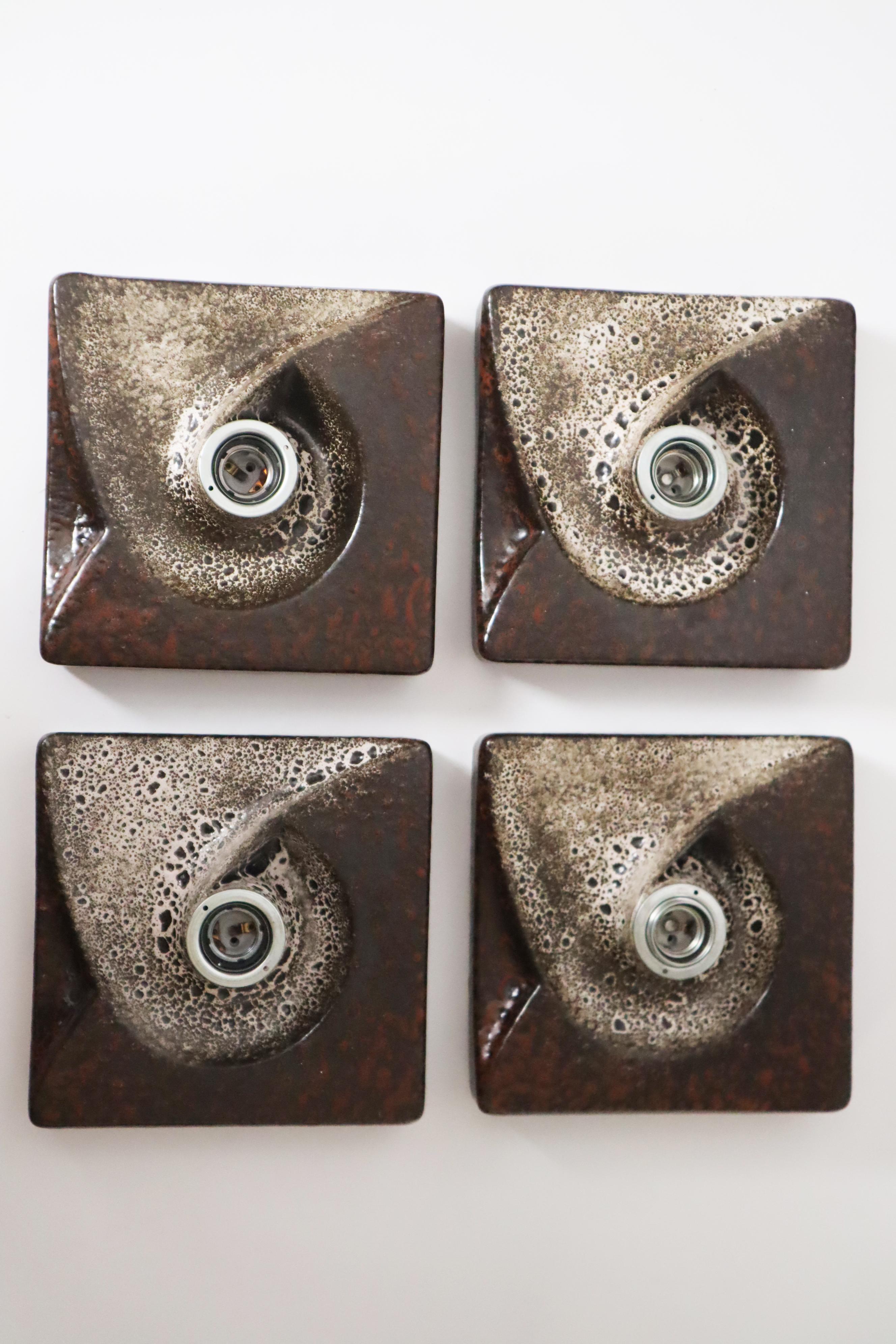 Ensemble de 4 lampes murales à tourbillon Fat Lava Brutalist par PAN Germany 1960s en vente 3