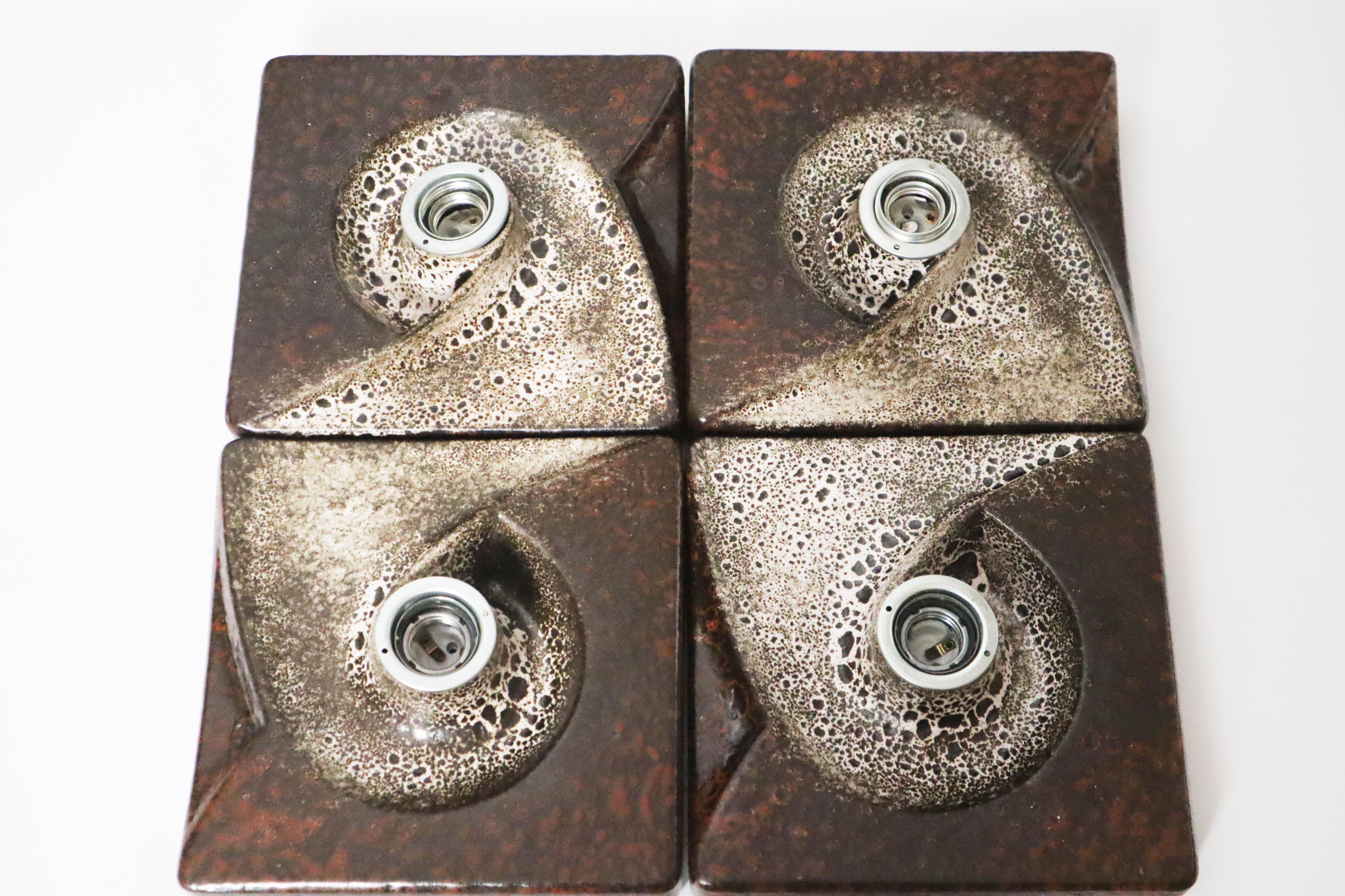Ensemble de 4 lampes murales à tourbillon Fat Lava Brutalist par PAN Germany 1960s en vente 4