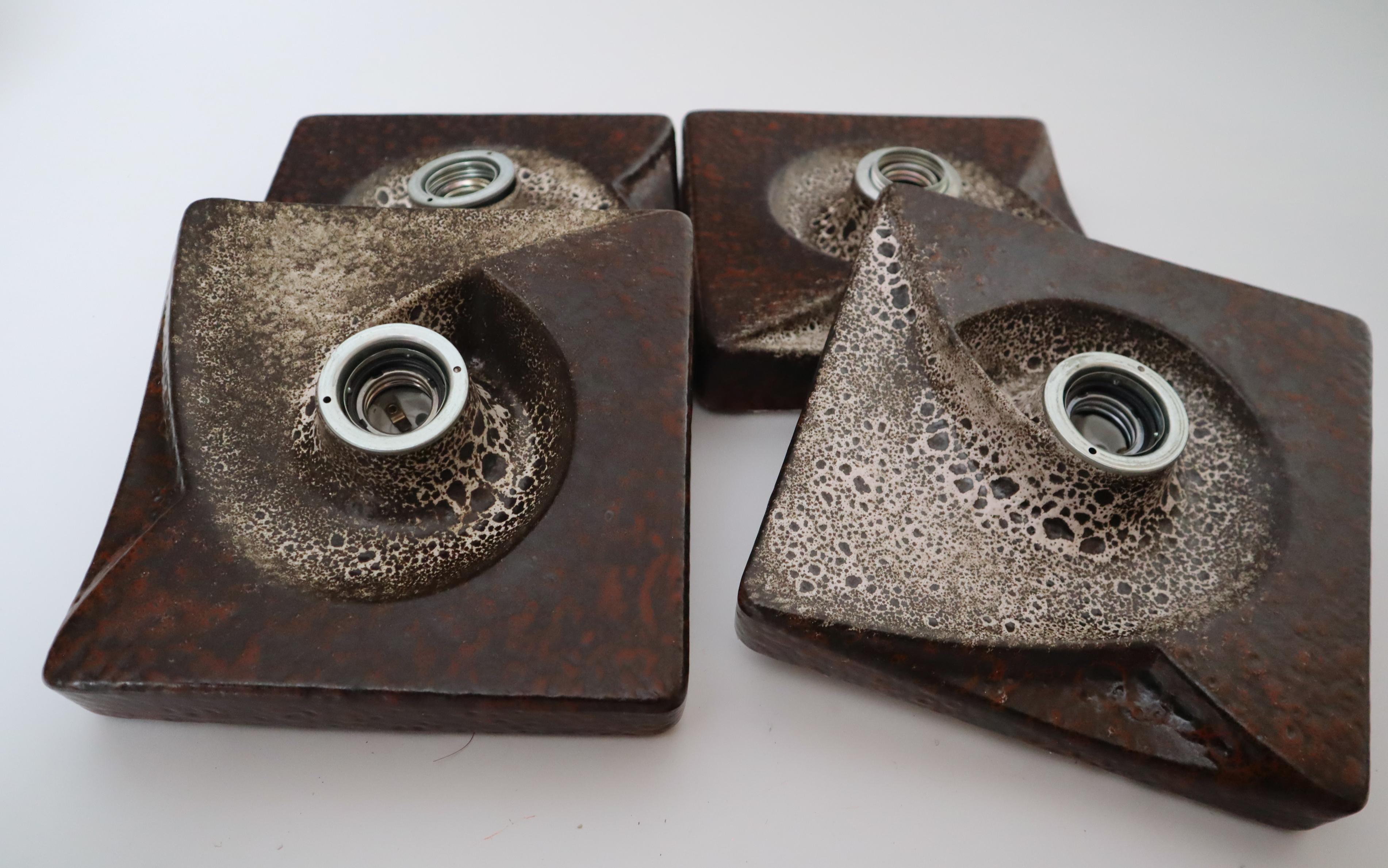 Ensemble de 4 lampes murales à tourbillon Fat Lava Brutalist par PAN Germany 1960s en vente 8