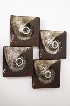 Set di 4 lampade da parete a spirale in lava grassa brutalista di PAN Germany 1960s