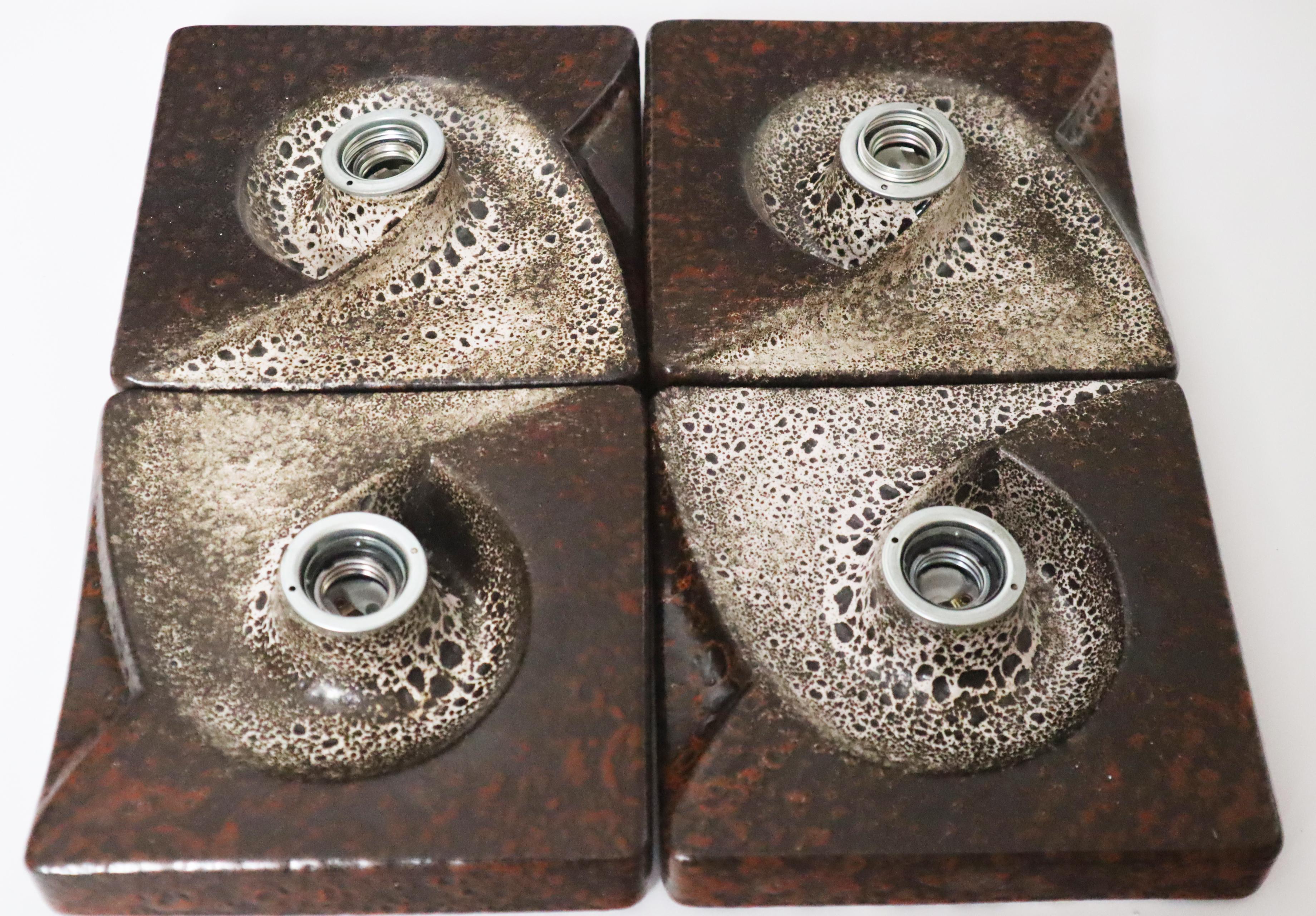 Brutalisme Ensemble de 4 lampes murales à tourbillon Fat Lava Brutalist par PAN Germany 1960s en vente